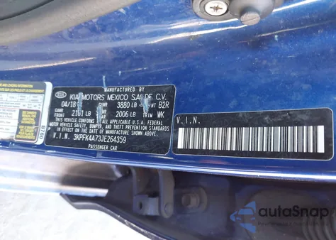 2018 Kia Forte Lx z USA, uszkodzony, nr VIN 3KPFK4A73JE264359